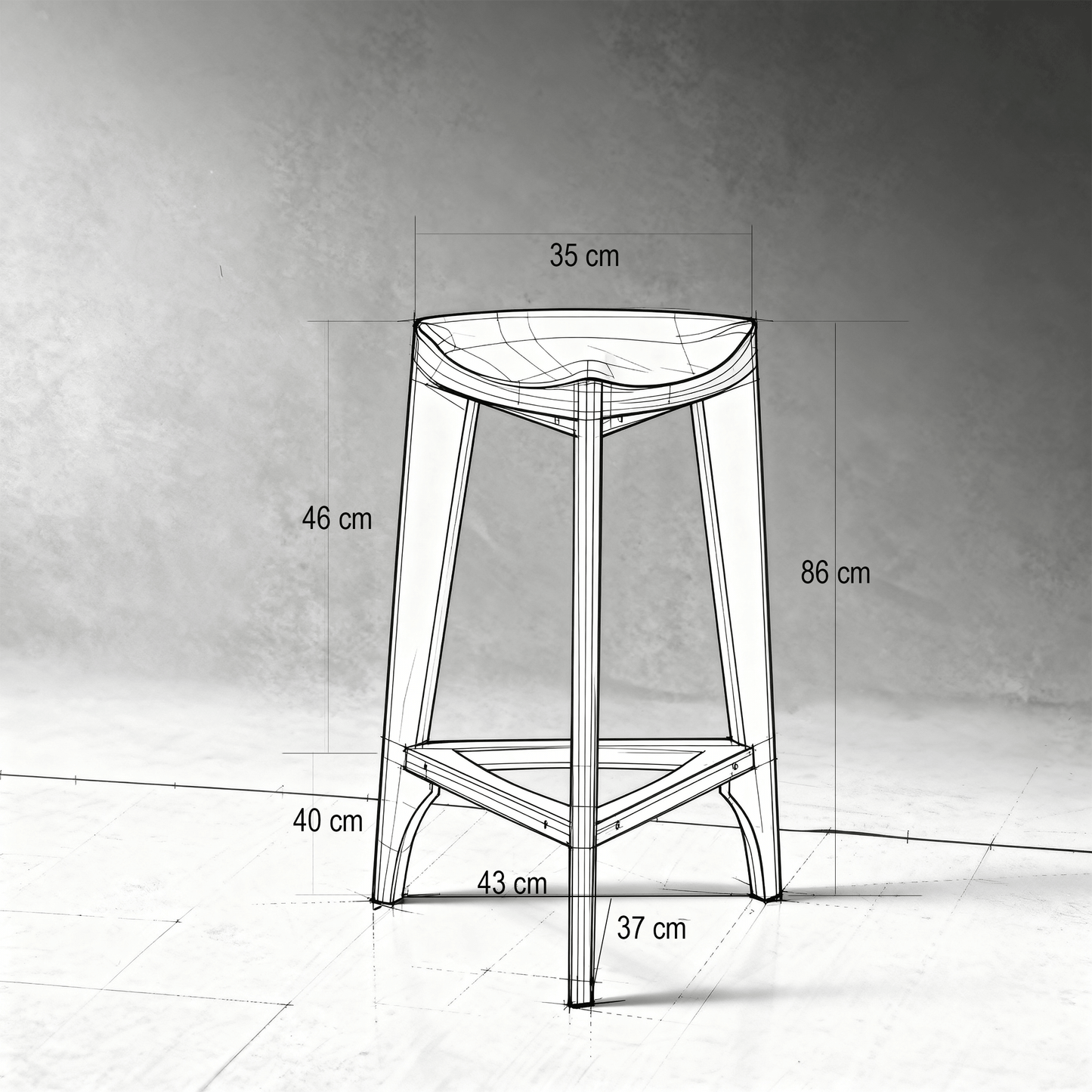 Drawing of Bar stool height with other dimensions