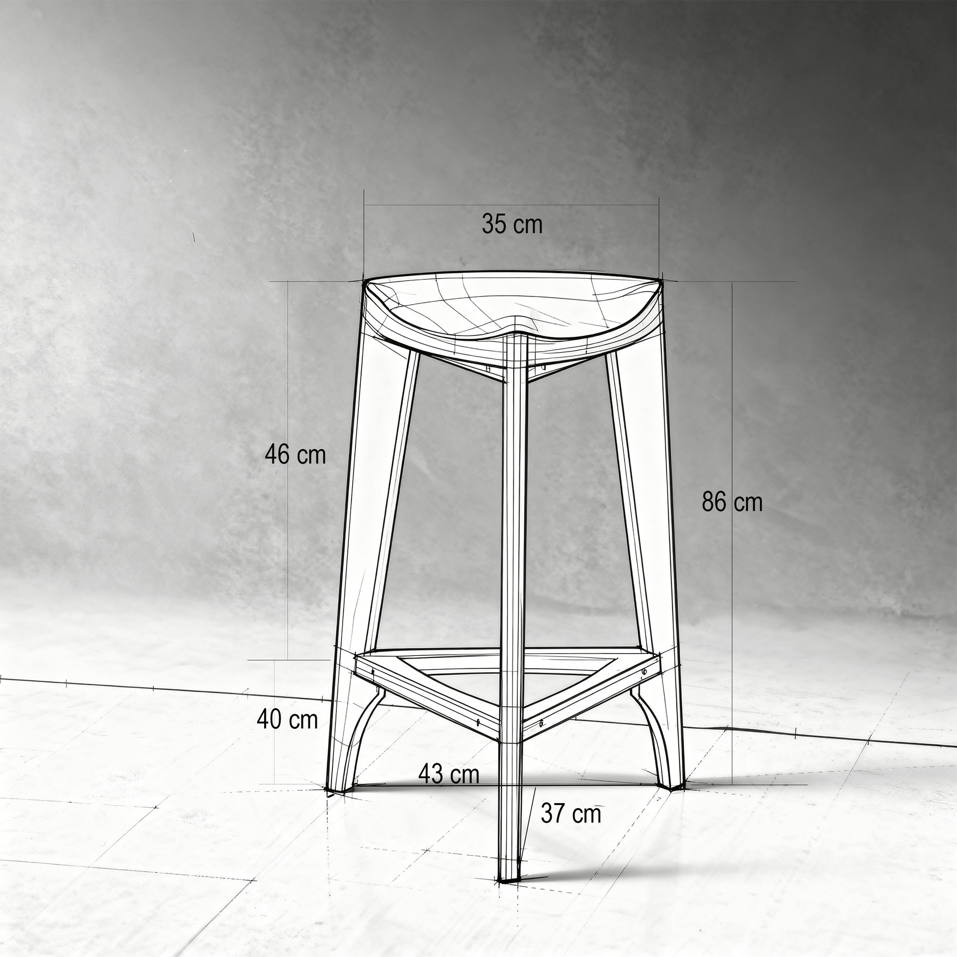 Drawing of Bar stool height with other dimensions