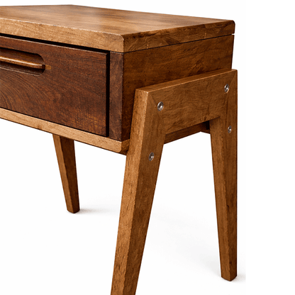 Solid Walnut Nightstand with Drawer, Japandi Minimal Bedside Table - Hashi