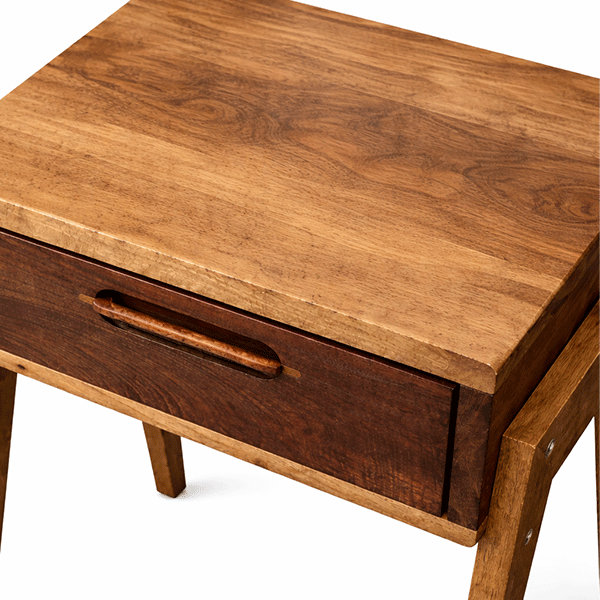 Solid Walnut Nightstand with Drawer, Japandi Minimal Bedside Table - Hashi