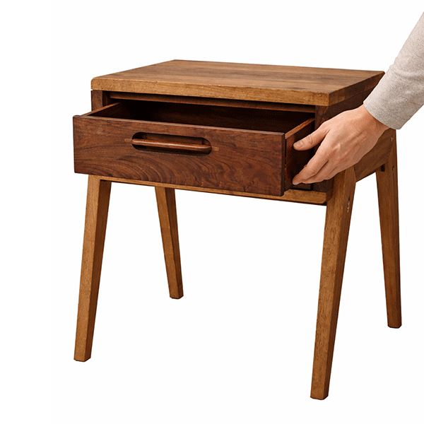 Solid Walnut Nightstand with Drawer, Japandi Minimal Bedside Table - Hashi