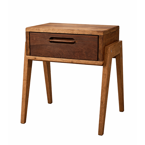 Solid Walnut Nightstand with Drawer, Japandi Minimal Bedside Table - Hashi
