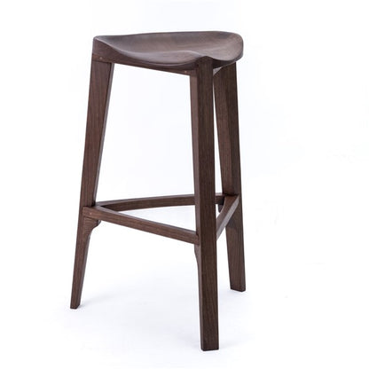 Terza XL - Elegante sgabello da bar in noce con seduta intagliata e poggiapiedi